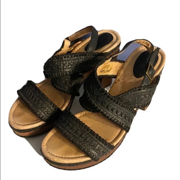 Fossil Bohemian Natural Black Leather Cork Heel Platform Sandal Size 6 - Picture 1 of 8